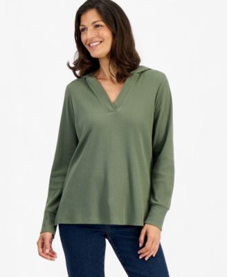 Women's Long-Sleeve V-Neck Waffle Hoodie