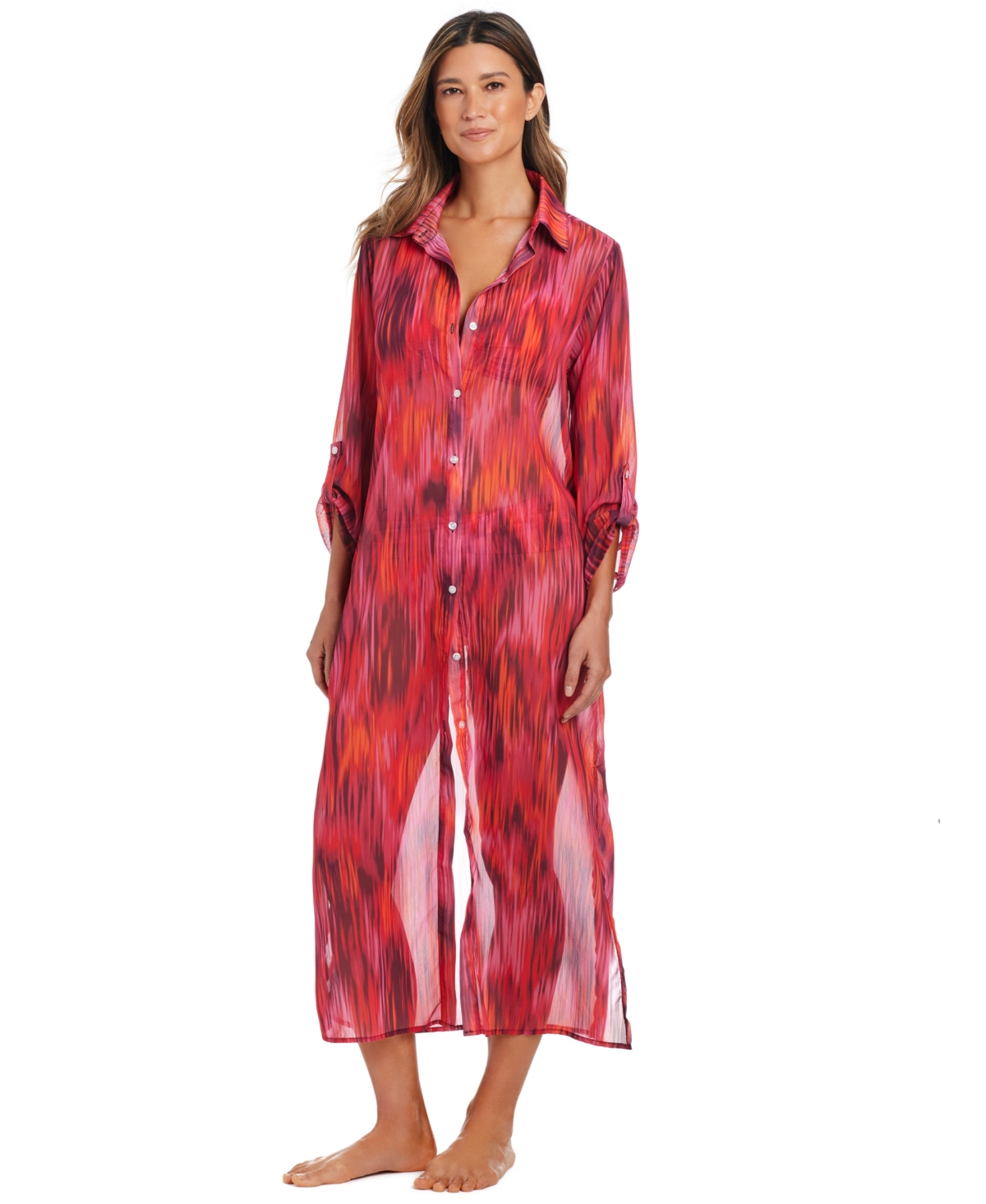 Bleu by Rod Beattie Women's Chiffon Long Swim Cover Up Shirt