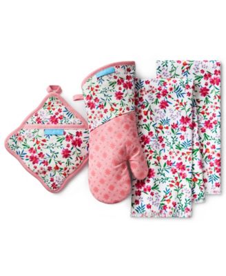 Field Flowers Kitchen Towel, Oven Mitt, and Pot Holder, 4-Pack