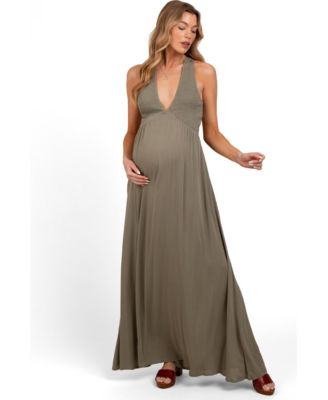 Maternity Olive Deep V-Neck Cross Back Maxi Dress