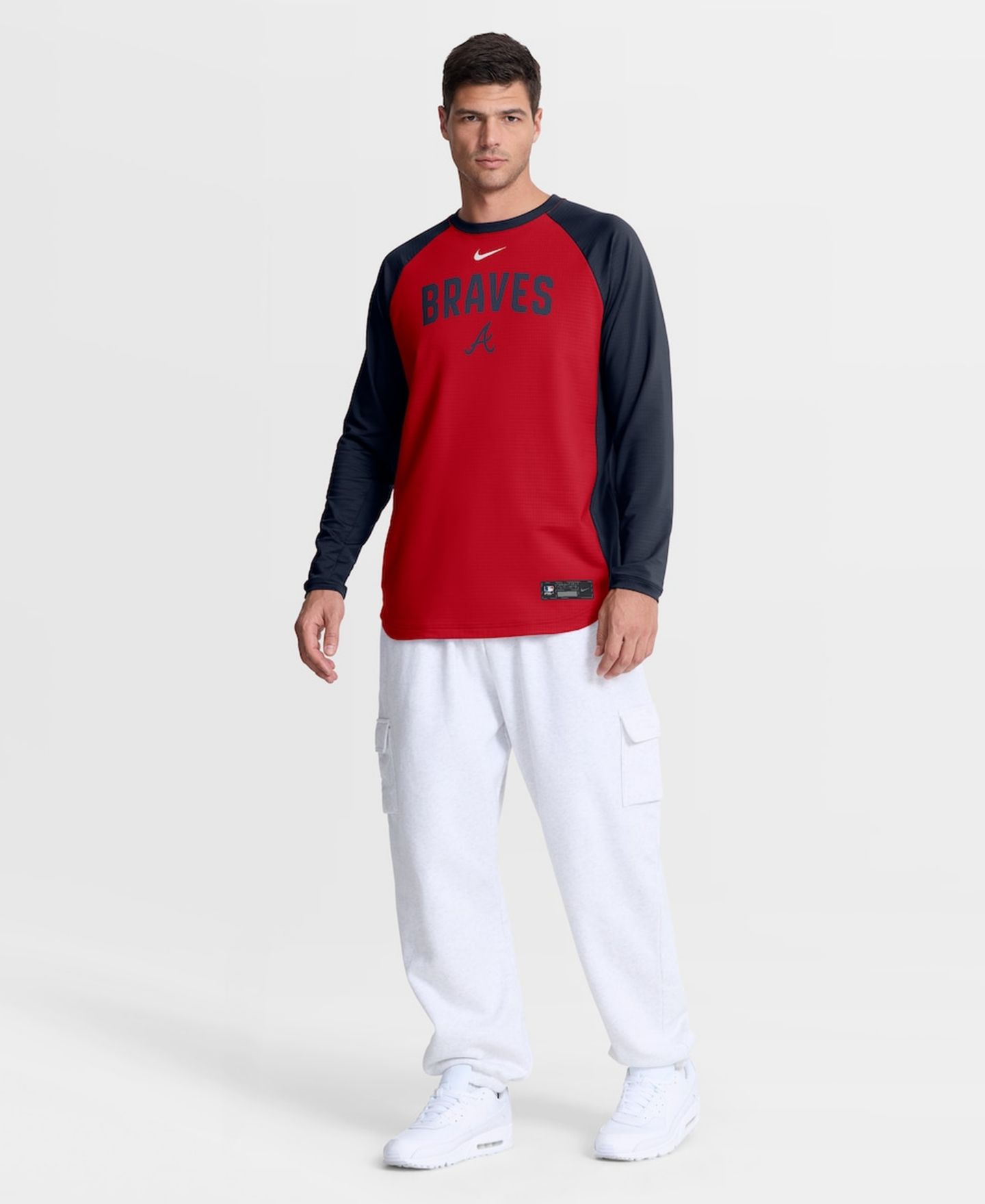 Мужская толстовка Nike Red Atlanta Braves Authentic Collection Raglan Dri-FIT — фото 4