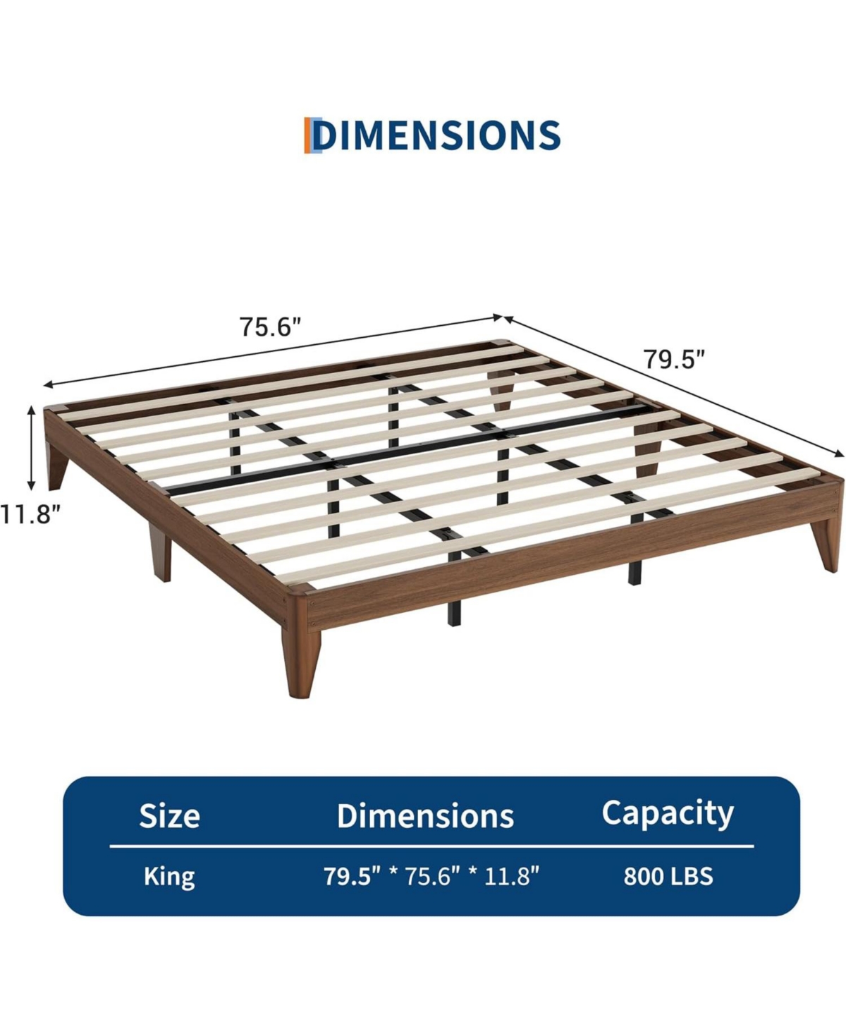 gaomon Wood Platform Bed Frame, Solid Wooden Legs and Wooden Slats Support, Sturdy Metal Central Structure, No Box Spring Needed