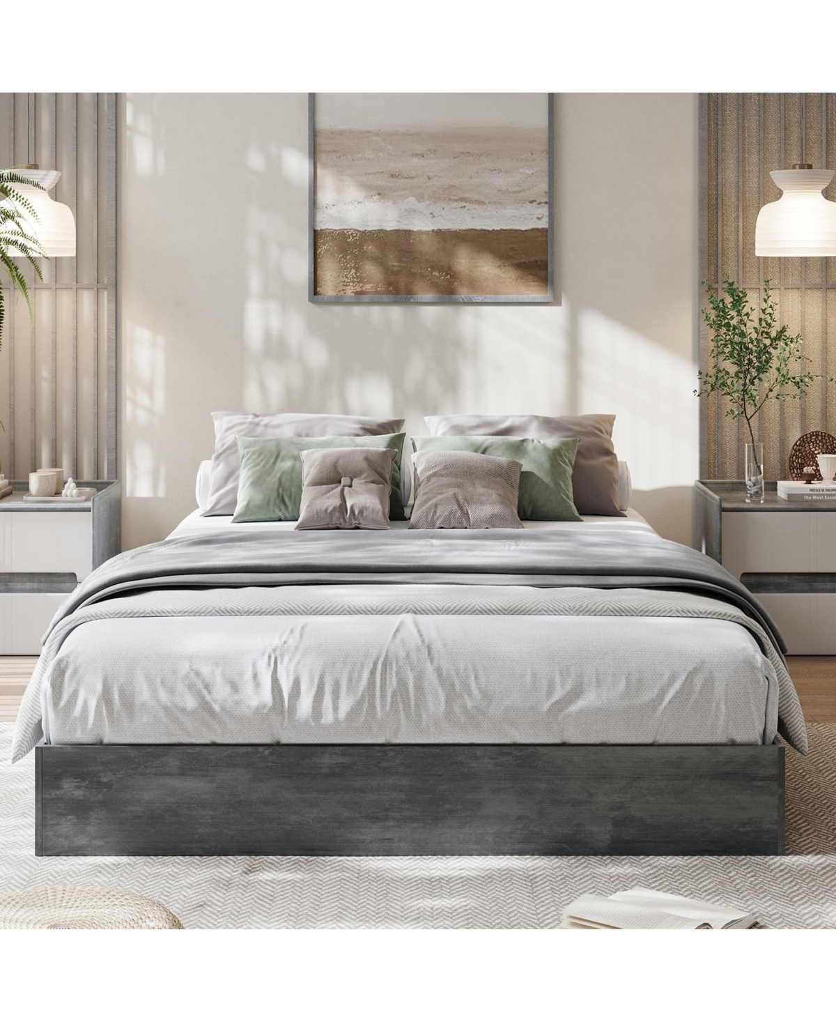 homfan Twin Xl Size Wood Platform Bed Frame, Wooden Bed Frame Without Headboard, Wood Slat Support, No Box Spring Needed, Easy Assembly