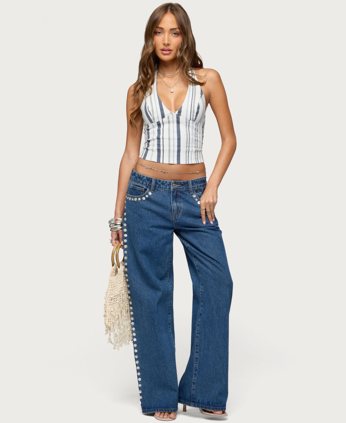 Женский топ Edikted Sofey Striped Denim Halter, цвет: Mix — фото 5