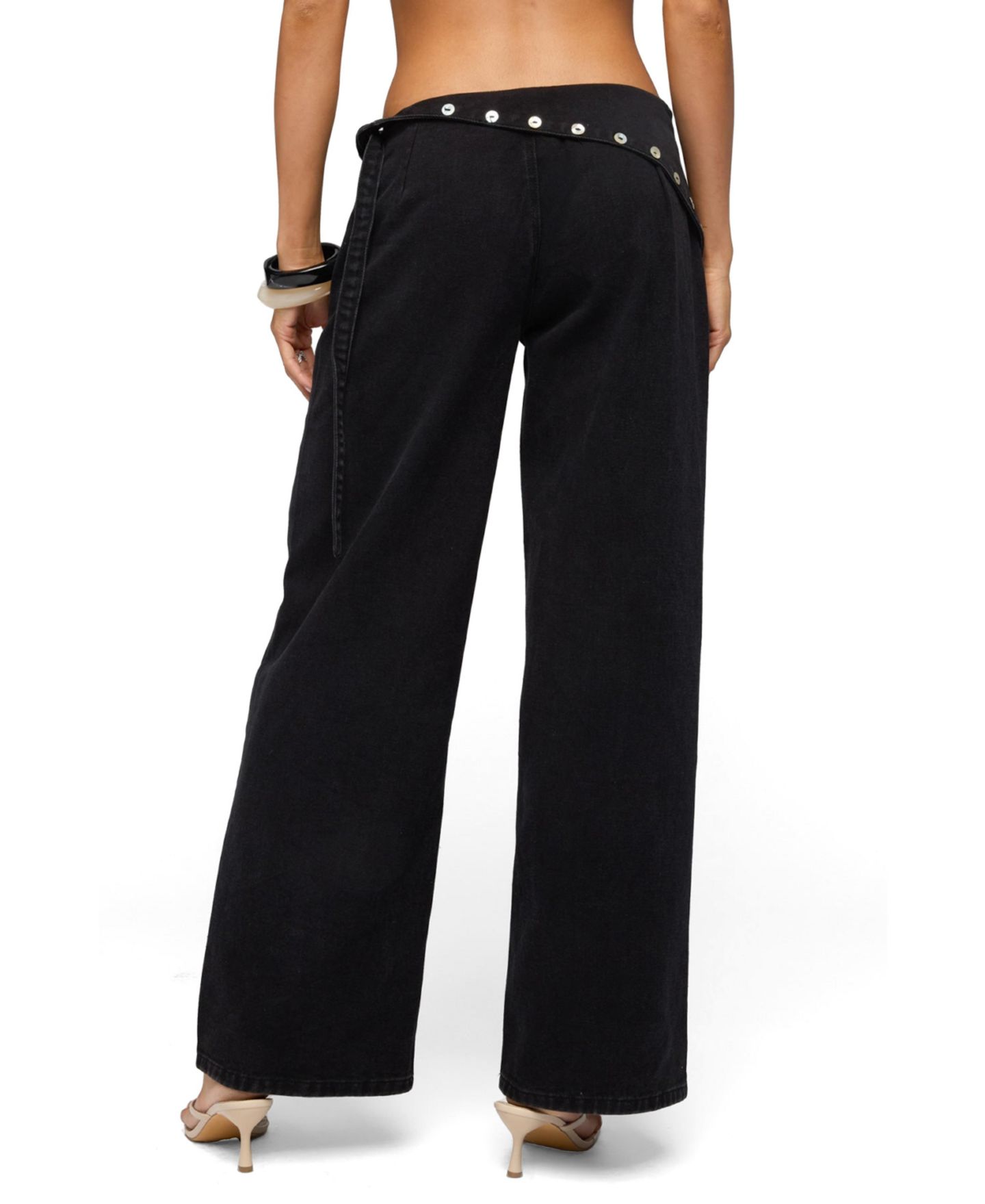 Женские джинсы Edikted Button Foldover Low Rise Baggy, цвет: Джинсовый чёрный — фото 2