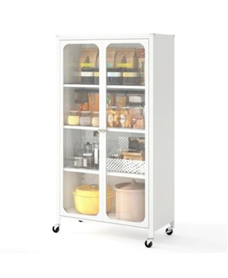 58 Inch Rolling Bookcase with Lockable Wheels and Adjustable Shelves