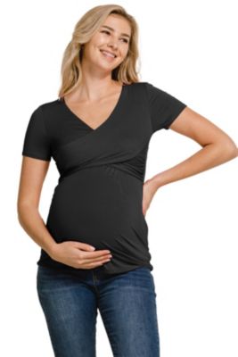 Women's Short Sleeve Crossover V Neck Wrap Nursing Top