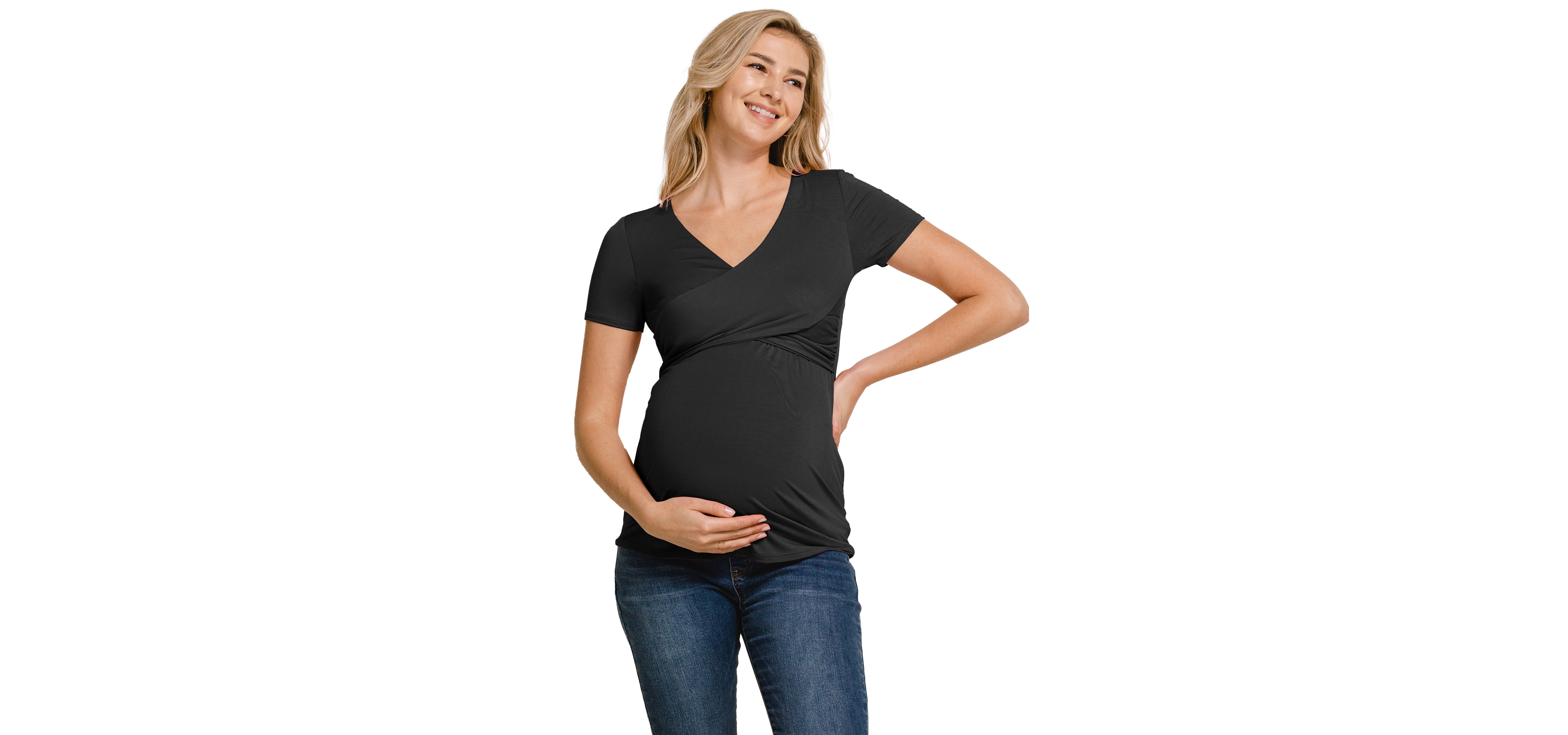 Hello Miz Maternity Short Sleeve Crossover V Neck Wrap Nursing Top