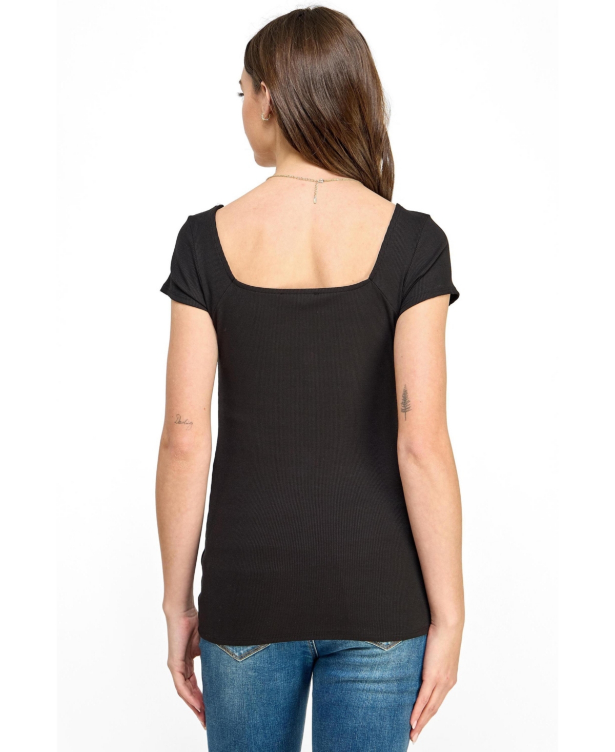 Hello Miz Women's Maternity Ribbed Square Neck Short Sleeve Top