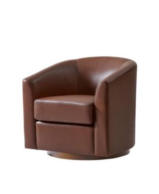 Amiir 30.5'' Wide Genuine Leather Swivel Barrel Chair with Solid Wood Base