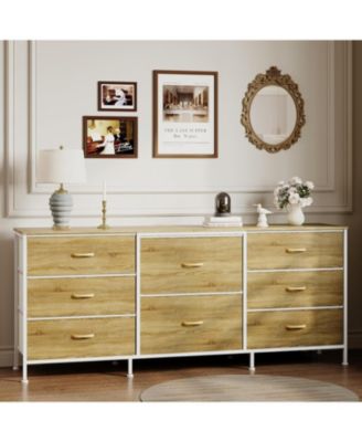 8 Drawer Dresser, 63 Inch Fabric TV Stand Storage Cabinet with Wooden Top for 75 Inch Tv for Bedroom Living Room