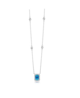 Elegant Rectangle Birthstone CZ Halo Necklace