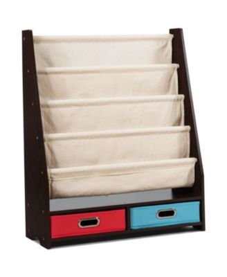 Kids Book and Toy Organizer with 4 Canvas Slings and Storage Boxes