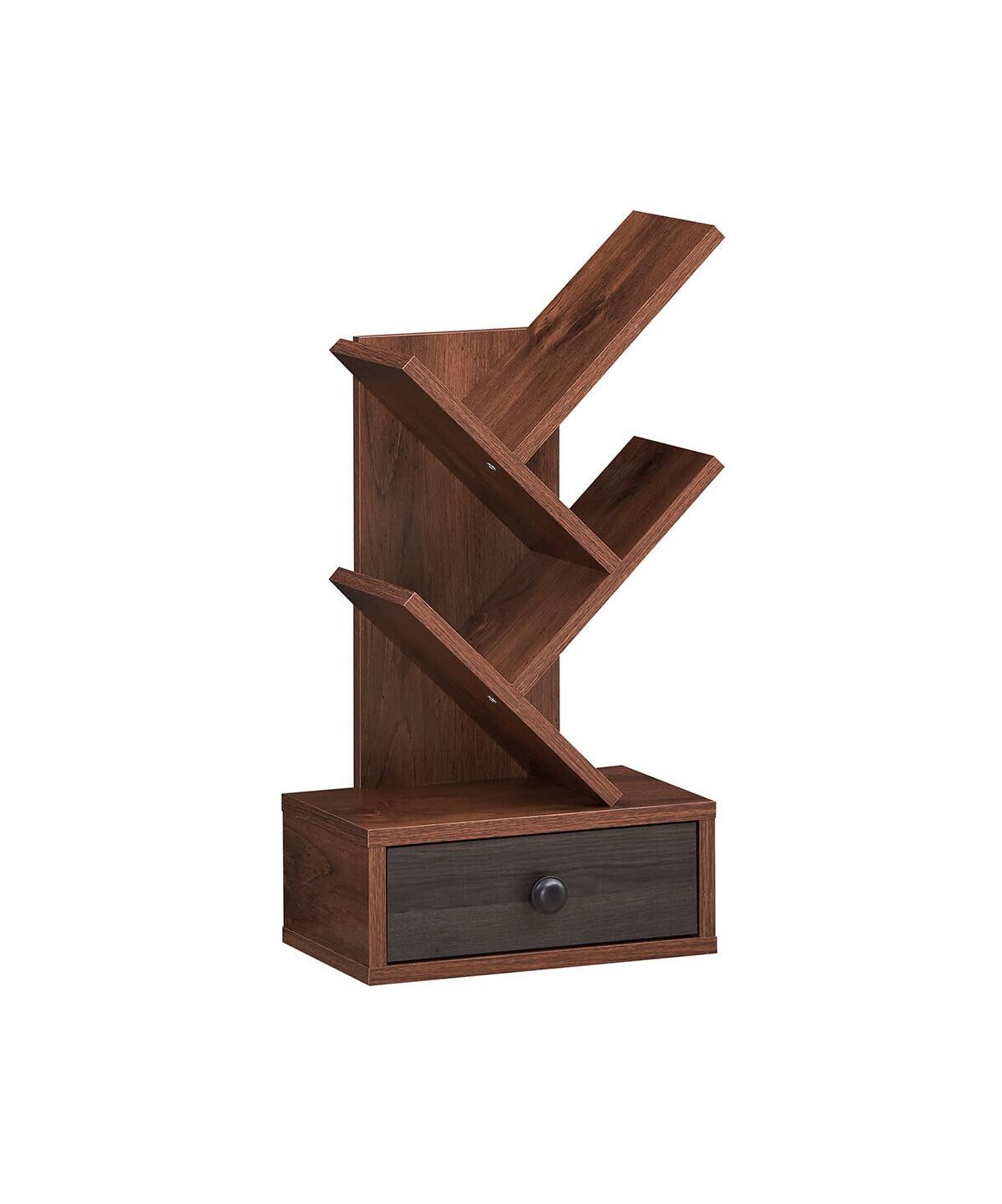 Gouun 24 Inch Tall Compact Tree-Shape 5-Tier Bookcase with Drawer for Desk and Corner
