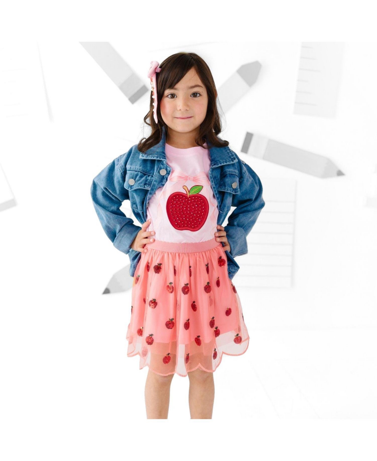 Sweet Wink Big Girls Apple Sequin Scalloped Tutu Skirt