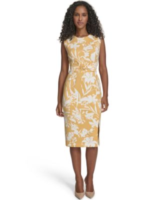 Women's Printed Crewneck Belted Dress
