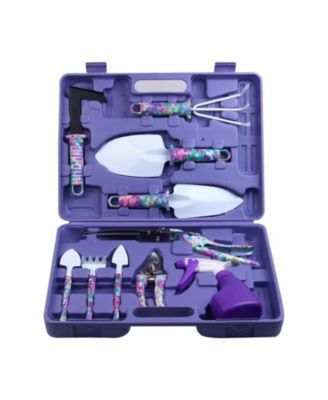 Garden Tools Set 10Pieces Floral Handle Trowel Rake Weeder Pruner Shears Sprayer Case