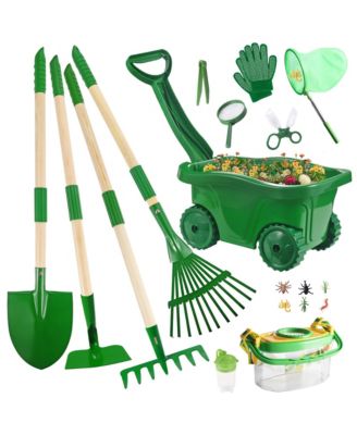 Kids Gardening Tool Set Wheelbarrow Shovel Rake Yard Outdoor Play Toys