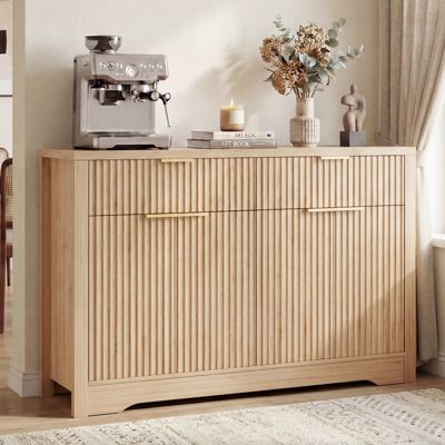 55" Wood Modern Sideboard Buffet Cabinet with Door and Storage Drawers