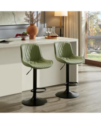 Contemporary Adjustable Barstool Set of 2, Faux Leather Swivel Seats with Back, Counter Height Metal Chairs, for Bar, Kitchen, Dining Room