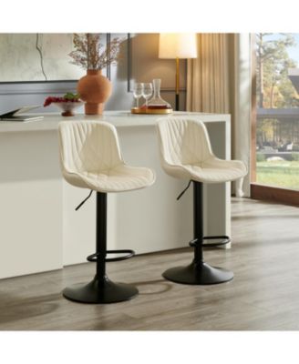 Contemporary Adjustable Barstool Set of 2, Faux Leather Swivel Seats with Back, Counter Height Metal Chairs, for Bar, Kitchen, Dining Room