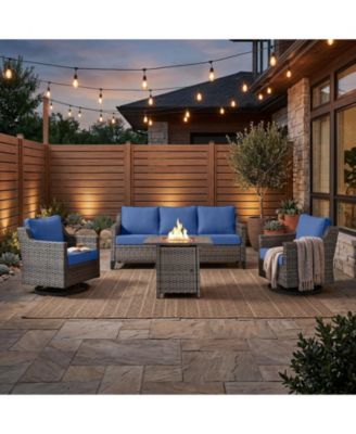 Patio Furniture Set with Fire Pit Table, Swivel Chairs, Sofa, 4pcs Wicker Conversation Set for Deck Yard and Poolsid