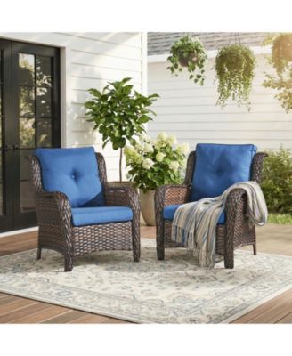 High Back Patio Chairs Set of 2 - Wicker Chairs Outdoor Seating, Wide Armrests Rattan Outdoor Club Chair with Removable Cushion