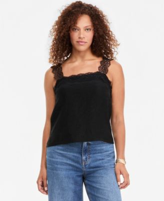 Women's Crinkle Satin Lace-Trim Tank