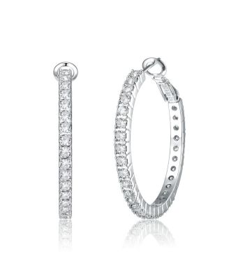 Chic White Gold Plated CZ Hinge Hoop Statement Earrings
