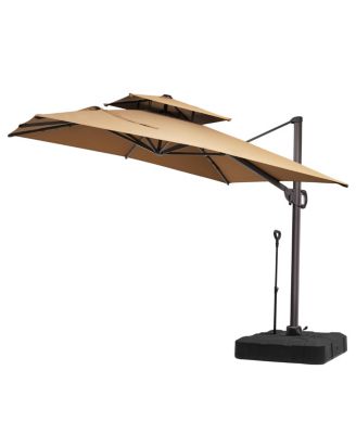 Outdoor Patio Double Top 9x11Feet Square Aluminum Cantilever Umbrella with Rod Wheel Base