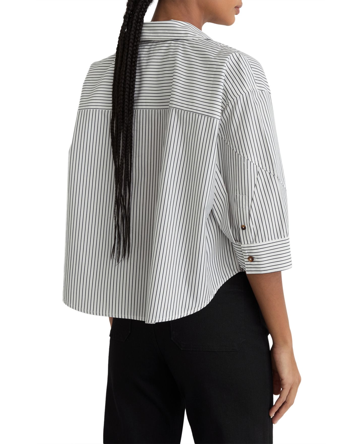 Женская рубашка REISS Saoirse Cropped Cotton Stripe, цвет: Ivoryblue — фото 4