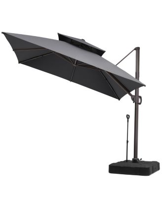 Outdoor Patio Double Top 11x11Feet Square Aluminum Cantilever Umbrella with Rod Wheel Base