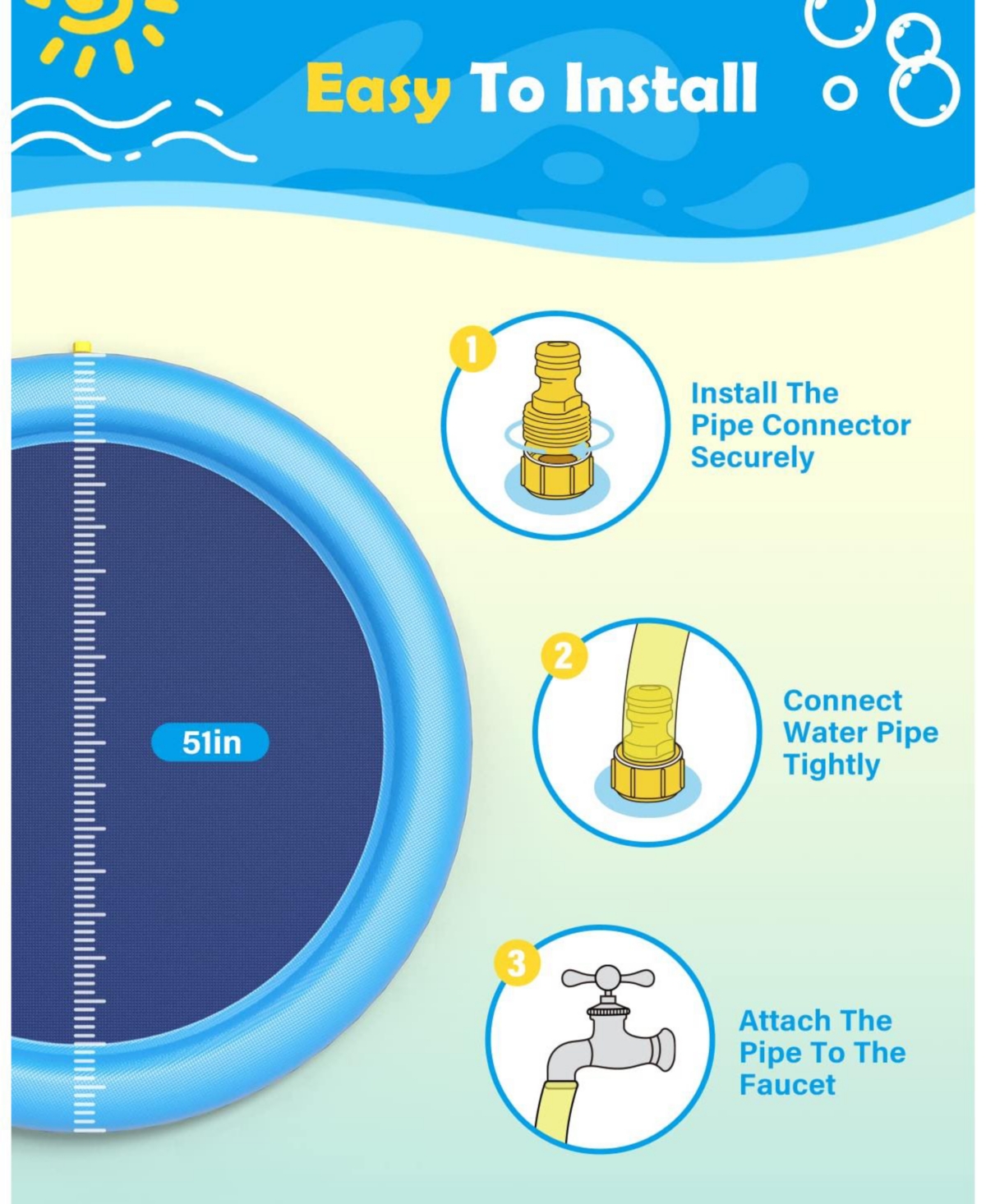 Aofar 51"Dog Splash Pad Pool Mat Sprinkler