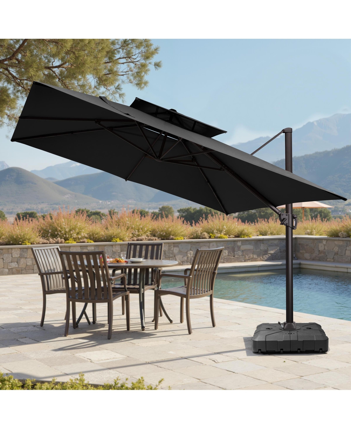 Pellebant Outdoor Patio Double Top 11x11Feet Square Aluminum Cantilever Umbrella With Wheel Base