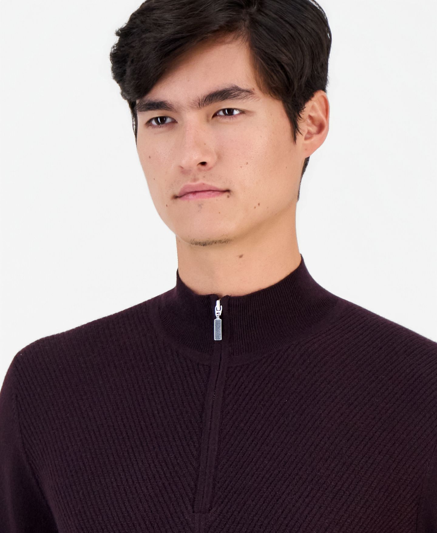 Мужской свитер Alfani Long Sleeve Merino Quarter-Zip, цвет: Баклажановый — фото 2