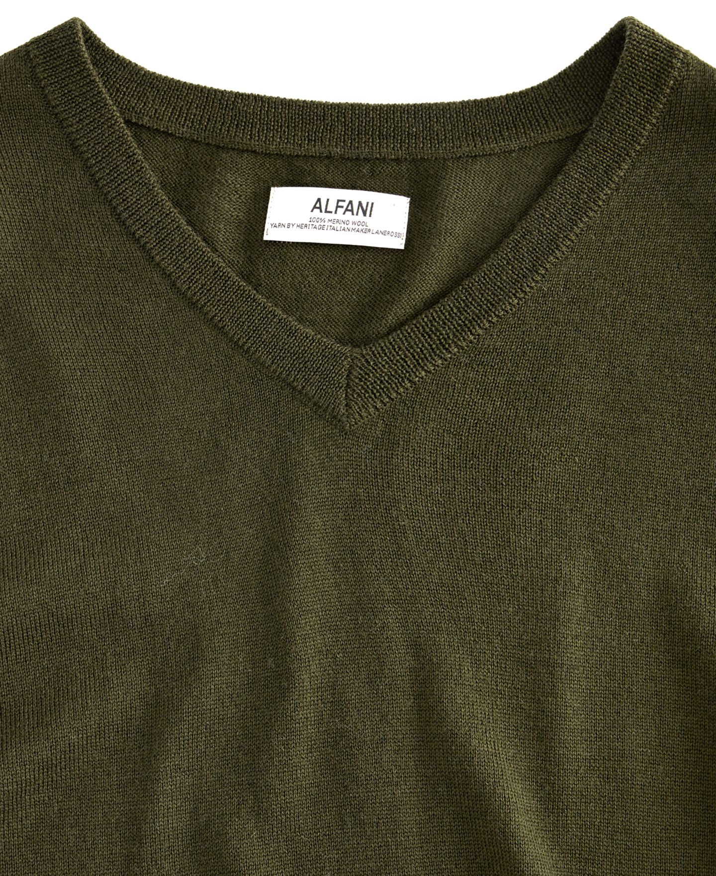 Мужской свитер Alfani Merino Wool V-Neck, цвет: Оливковый — фото 4