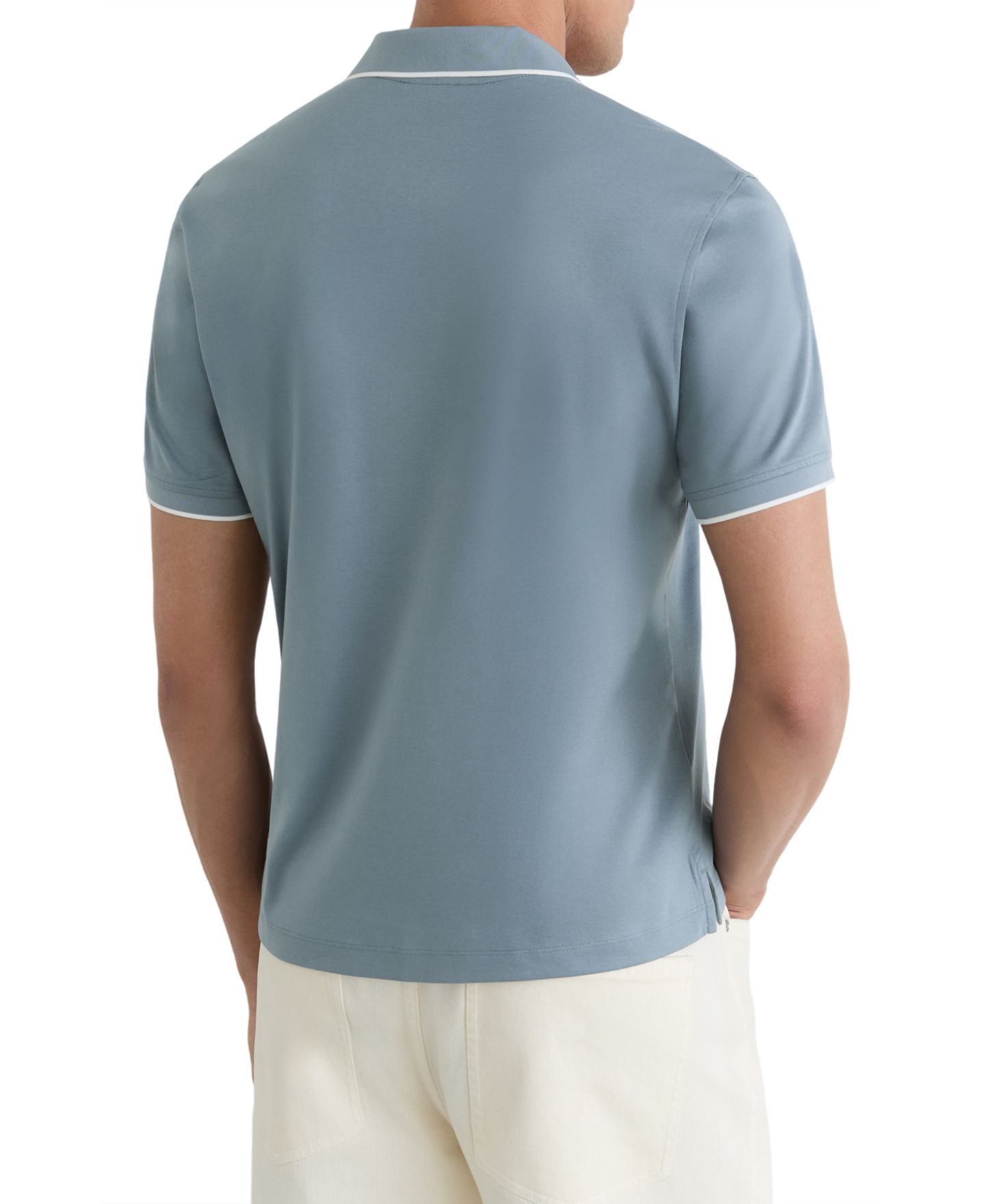 Мужское поло REISS Nico Airwater Cotton Tipped Open Collar Polo Shirt, цвет: Пыльный синий — фото 5