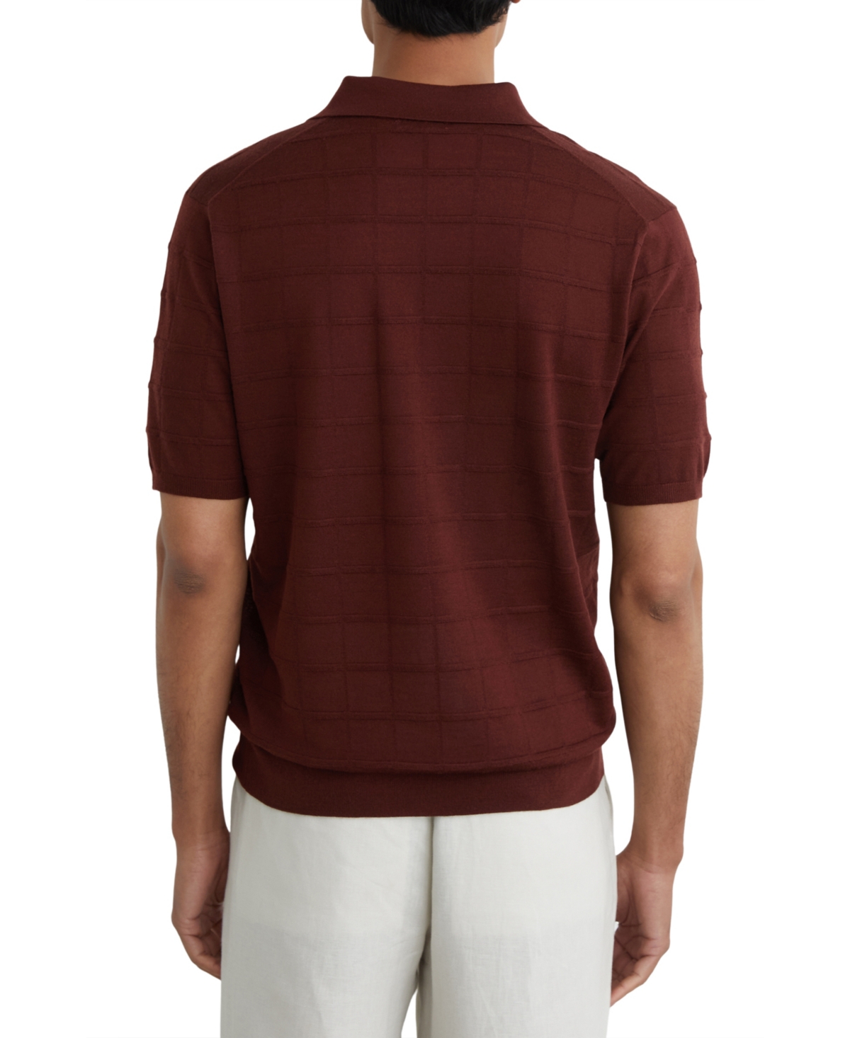 Reiss Men's Serval Open Collar Check Textured Polo Shirt