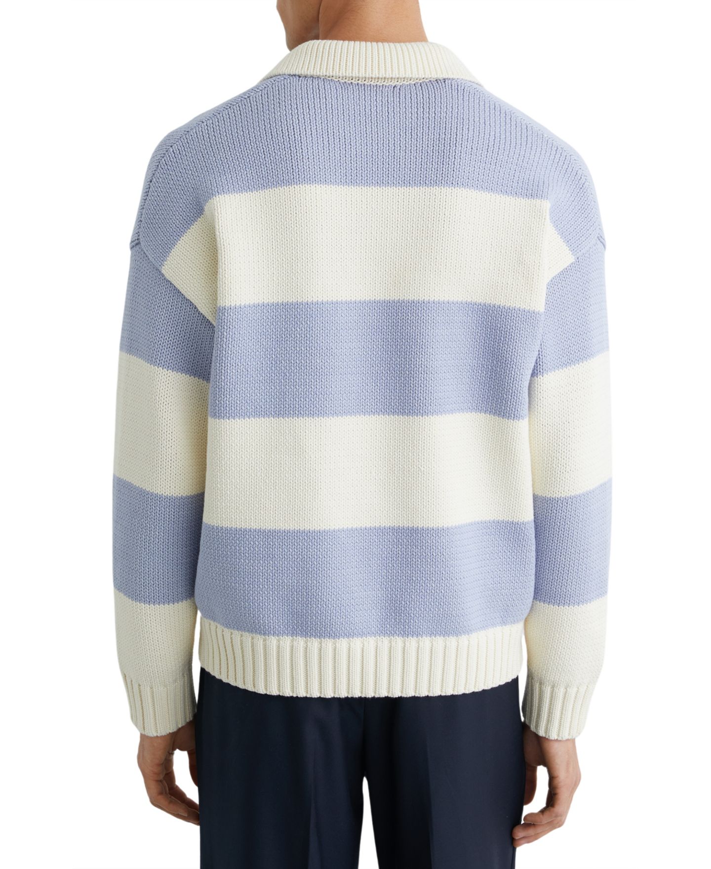 Мужской свитер REISS Winger Open Collar Block Stripe Rugby Jumper, цвет: Белый / Синий — фото 5