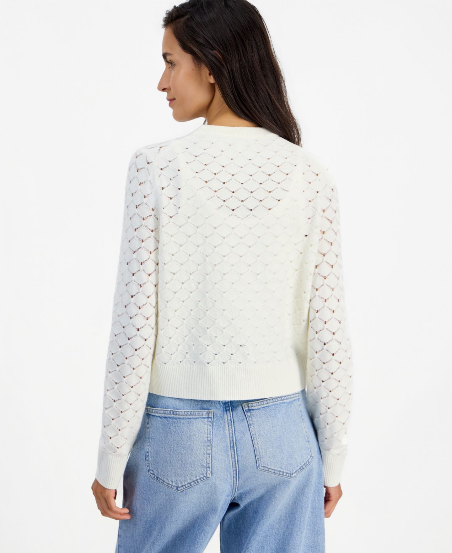 Женский кардиган On 34th Pointelle Crewneck Cora, цвет: Зимняя слоновая кость — фото 2