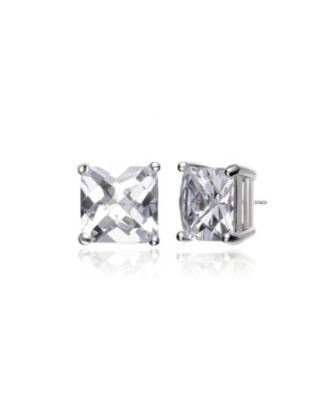 Radiant Sterling Silver Cubic Zirconia Square Stud Earrings