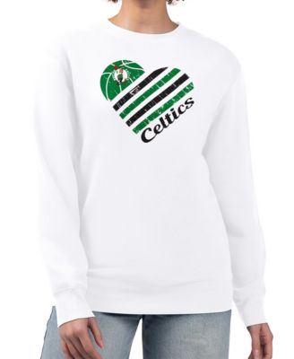 Women's White Boston Celtics Heart Graphic Fleece Pullover Sweatshirt