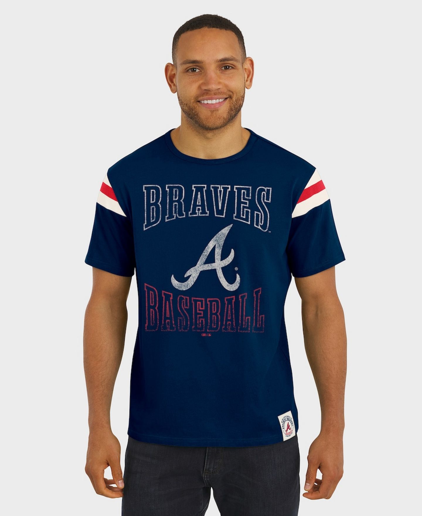 Мужская футболка Fanatics Darius Rucker Collection By Navy Atlanta Braves Distressed Sleeve Stripe — фото 4