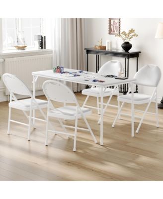 homfam Folding Table and Chairs Set of 5, 48 Inch Rectangular Card Table with 4 Upholstered Folding Chairs for Dining Room or Apartment