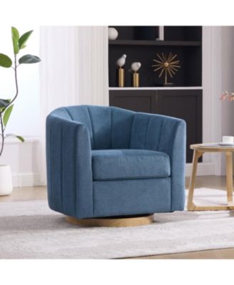 Upholstered Chenille Swivel Barrel Chair, Comfy Channel Tufted Accent Round Armchair, Single Club Sofa, for Living Room Bedroom Reading Nook