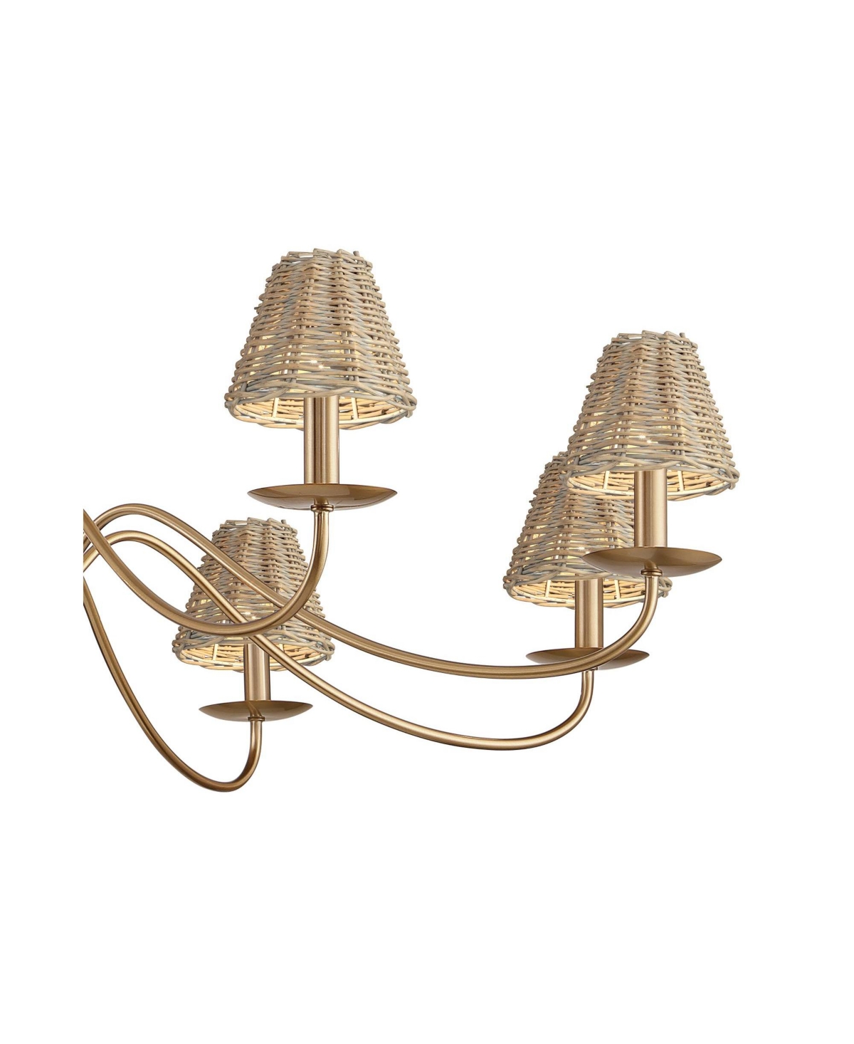 Franklin Iron Works Marinec 42inch Wide Soft Gold 8-Light Chandelier with Wicker Shades