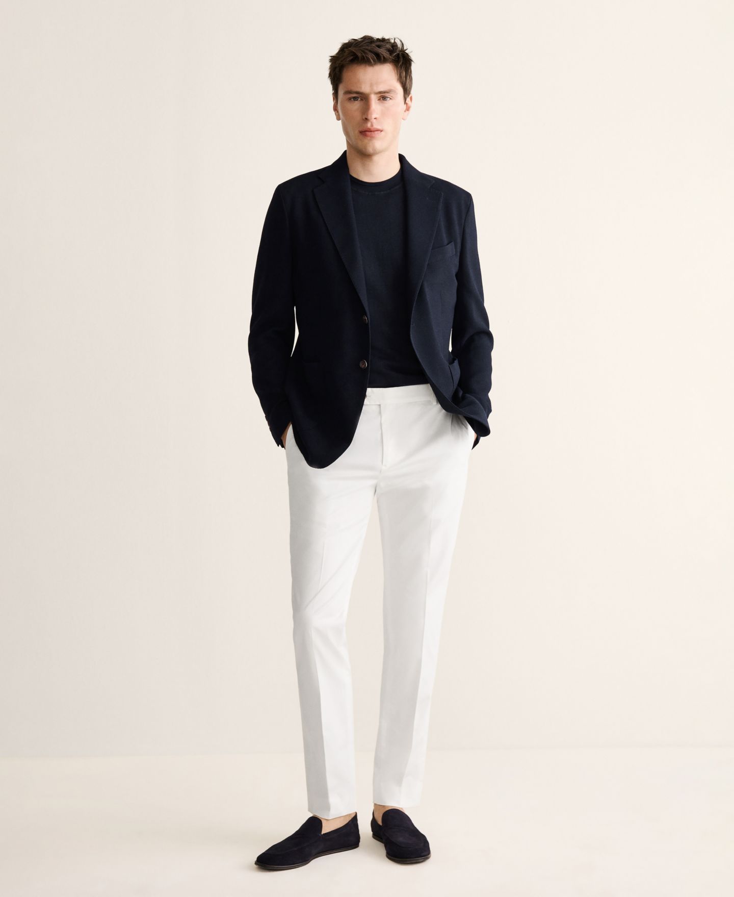 Мужской пиджак MANGO Slim-Fit Wool Blazer, цвет: Тёмно-синий — фото 2