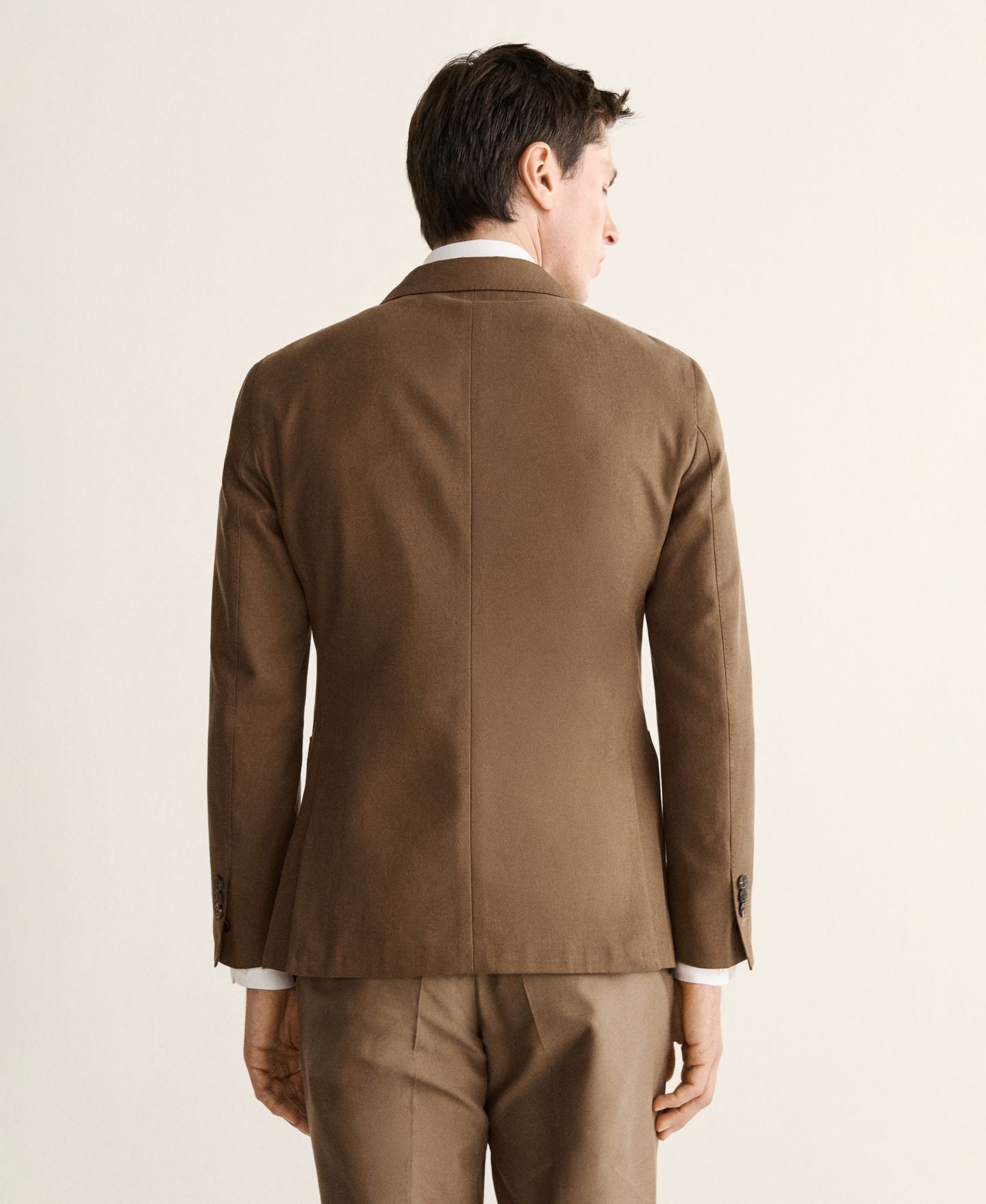 Мужской пиджак MANGO Double-Breasted Lyocell and Cotton Suit, цвет: Коричневый — фото 3