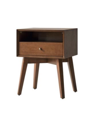 Isolda 18"W Mid-Century Modern Solid Wood End Table with Built-In Outlets