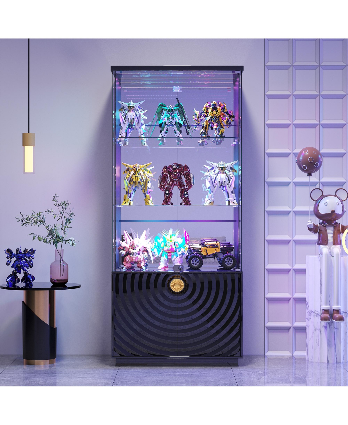 Vlsrka 71 Inch Tall Glass Bar Cabinet with Rgb Led Lighting and Motion Sensors